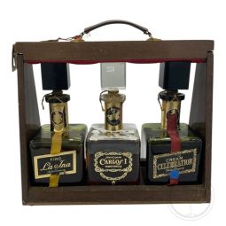 Vintage Bottle - Pedro Domecq Tris 3 bt Carlos I Brandy Solera Especial - Fino La Ina - Cream Celebration 0,75 lt. 50s / 60s - COD. 6458