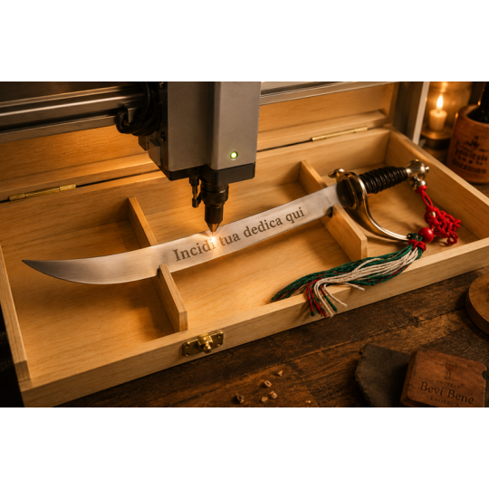 Sciabola del Sommelier Classica con Nappina Tricolore in Cassetta di Legno + Incisione Laser Personalizzata - Enoteca Bevi Bene