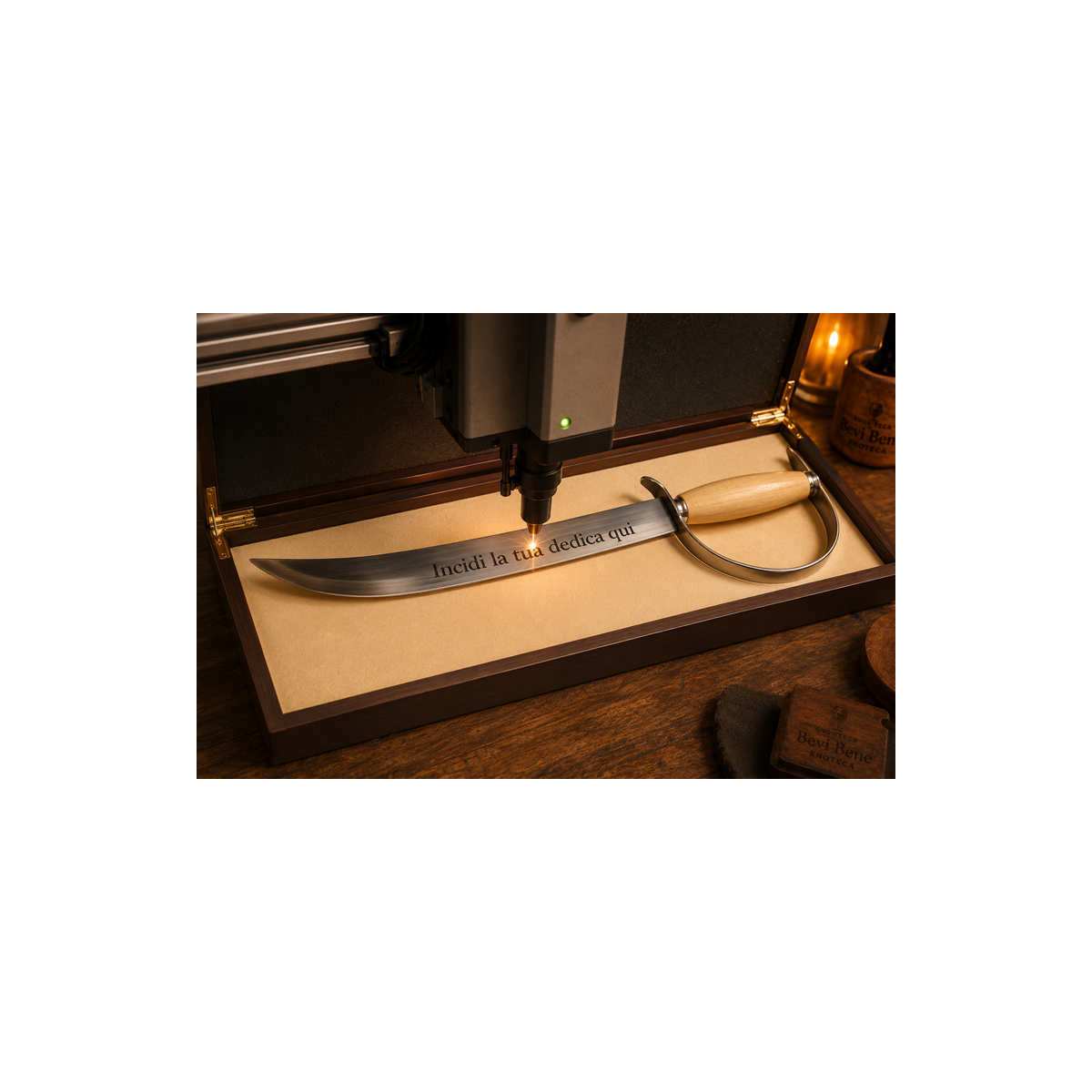 Sciabola da Sommelier in cassa legno + Incisione Laser Personalizzata - Enoteca Bevi Bene