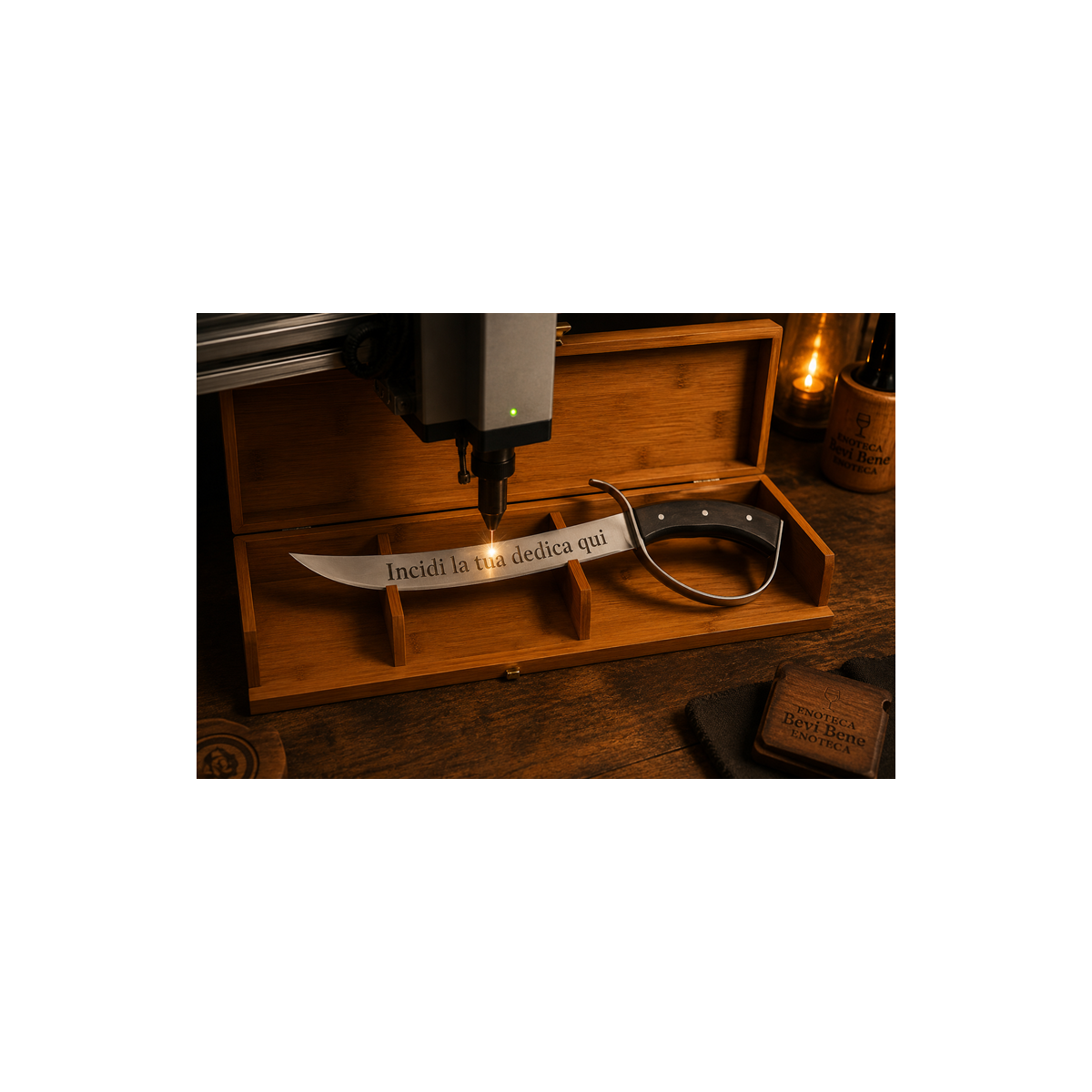 Sciabola da Sommelier Design Moderno con Cassetta in Legno + Incisione laser personalizzata - Enoteca Bevi Bene