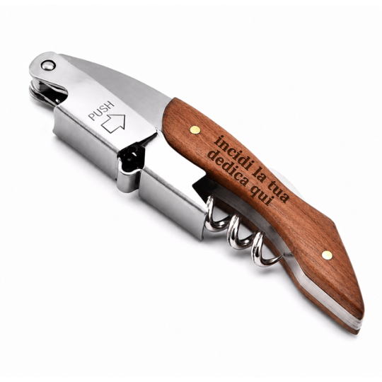 Cavatappi Legno e Acciaio Professionale + Incisione Laser Personalizzata  - Enoteca Bevi Bene