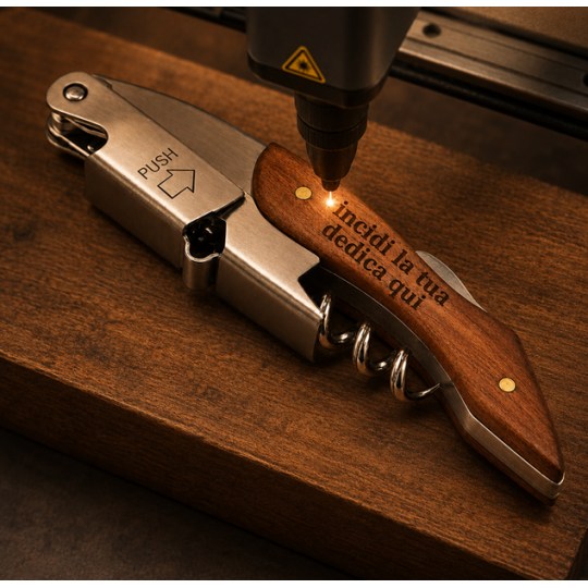 Cavatappi Legno e Acciaio Professionale + Incisione Laser Personalizzata  - Enoteca Bevi Bene