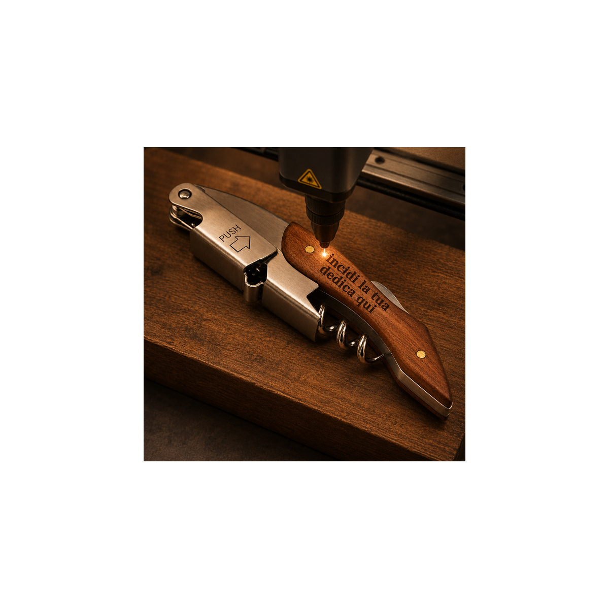 Cavatappi Legno e Acciaio Professionale + Incisione Laser Personalizzata  - Enoteca Bevi Bene