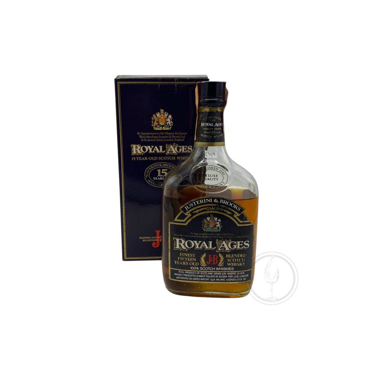Vintage Bottle - Justerini & Brooks Finest Blended Scotch Whisky Royal Ages 15 y 0,75 lt. + Box LOW LEVEL - COD. 6349