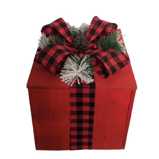 Decorazione Natalizia Pacco Regalo Rosso in legno