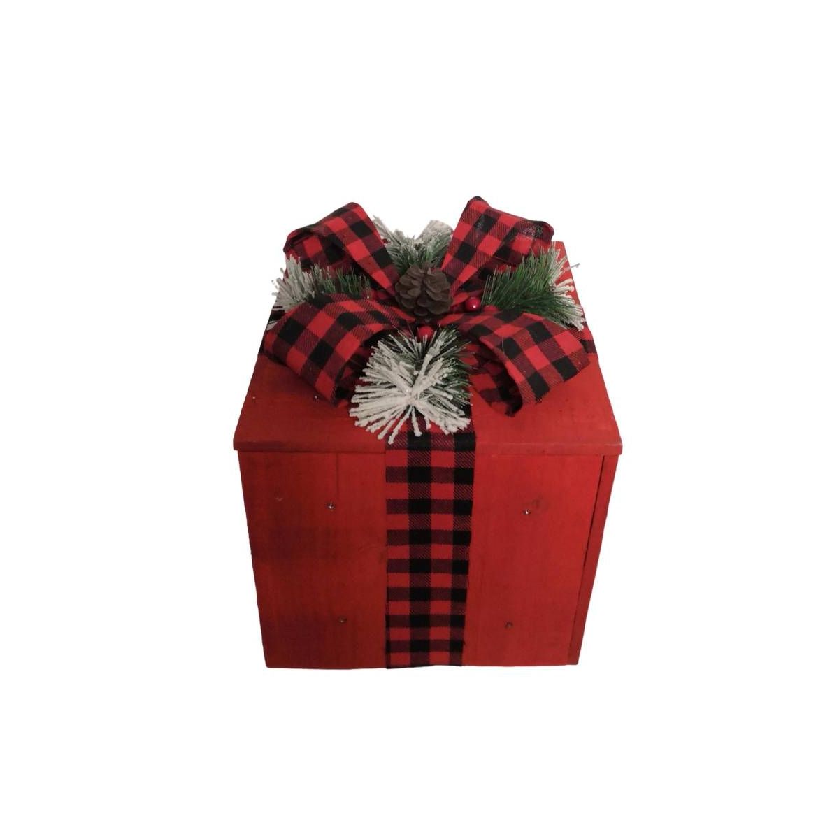 Decorazione Natalizia Pacco Regalo Rosso in legno
