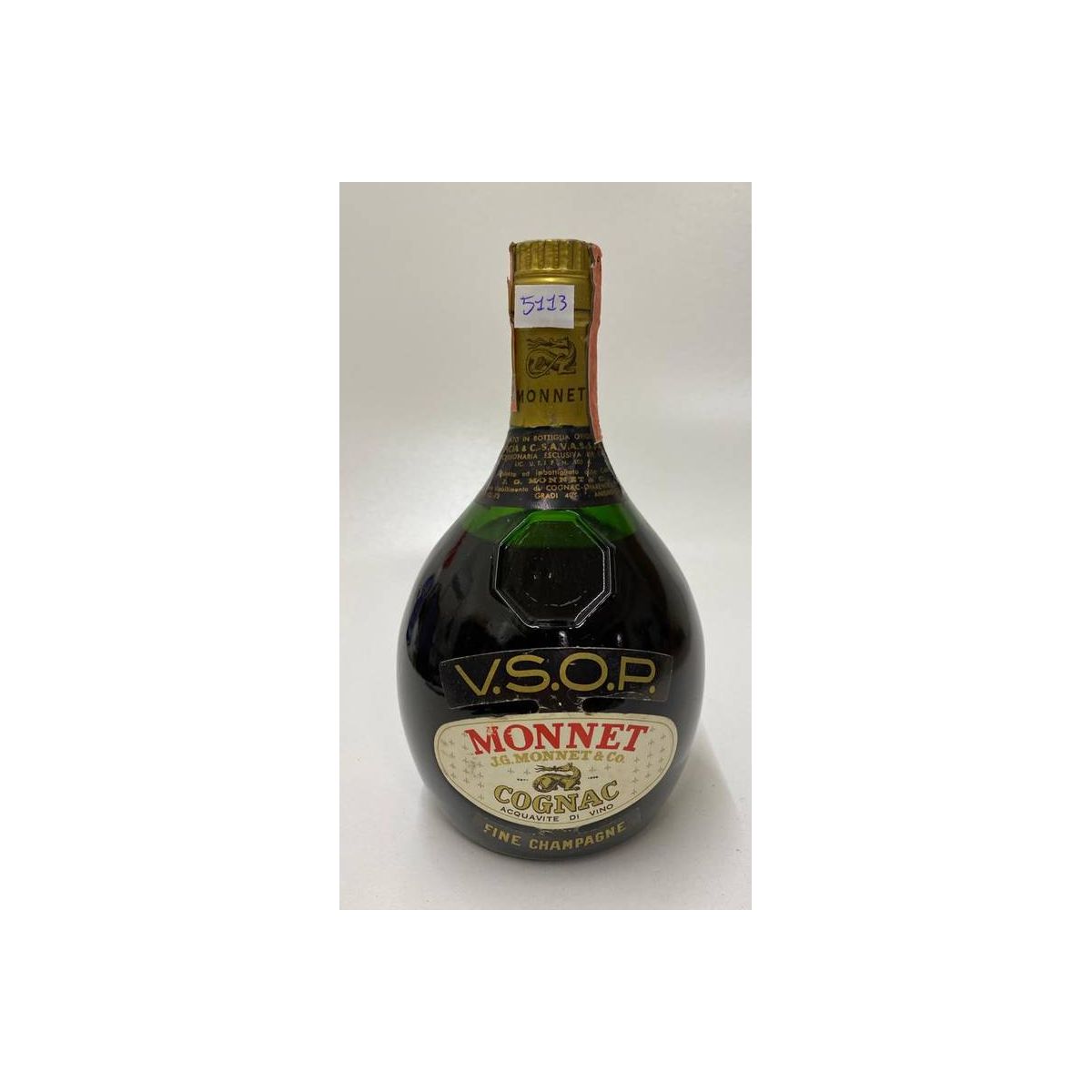 Vintage Bottle - J.G. Monnet Cognac Acquavite di Vino Fine Champagne 40.0° 0,73 lt. - COD. 5113