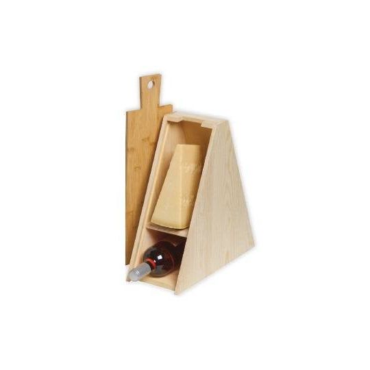 Renoir - Cassetta legno porta bottiglia + Porta formaggio con tagliere (cassa vuota)