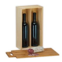 Renoir - Cassetta legno porta 2 bottiglie + tagliere (cassa vuota)