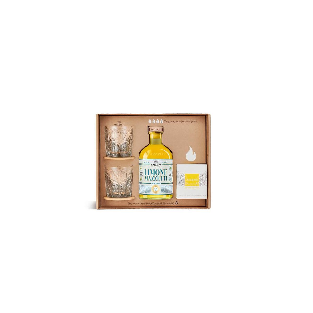 Mazzetti d'Altavilla - Limone Tasting Experience con 2 Bicchieri 2 Sotto Bicchieri e Candela Limone e Zenzero 0,70 lt.
