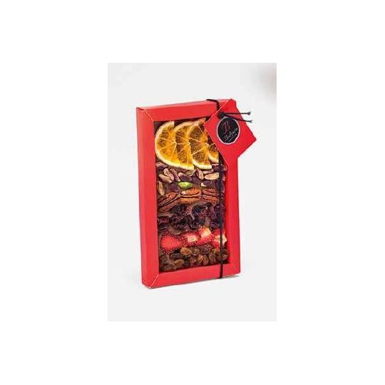 Bodrato - Tavoletta di Natale Cioccolato Fondente con Arancia, Fragola, Mirtillo Rosso, Noci Pecan e Uva Sultanina 140 gr.