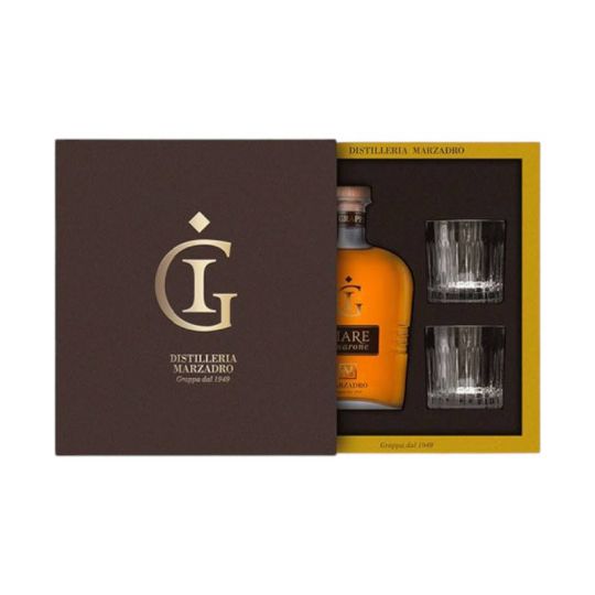 Marzadro - Confezione Cristallo con Grappa Riserva di Amarone Giare + 2 Calici  0,70 lt.