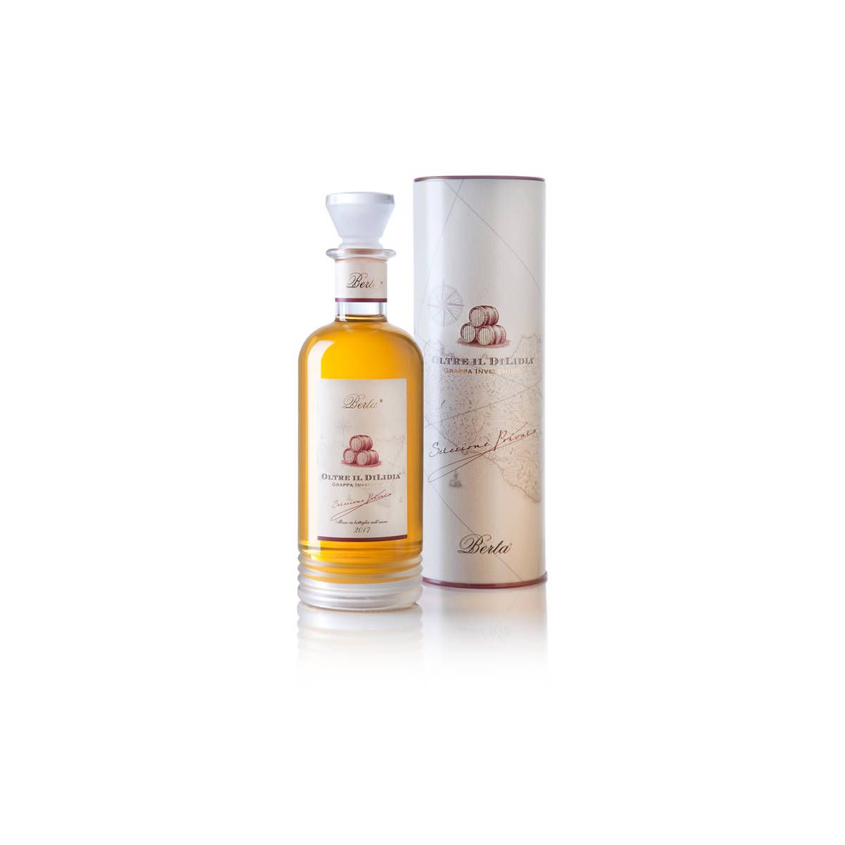Berta - Grappa Invecchiata in Botti di Marsala Oltre il Dilidia 0,70 lt. + Box Latta