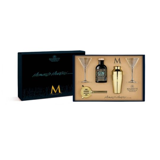 Mazzetti d'Altavilla - Kit Momento Martini Tasting Experience con Gin Black Edition + 2 Calici Martini + Shaker + Strainer