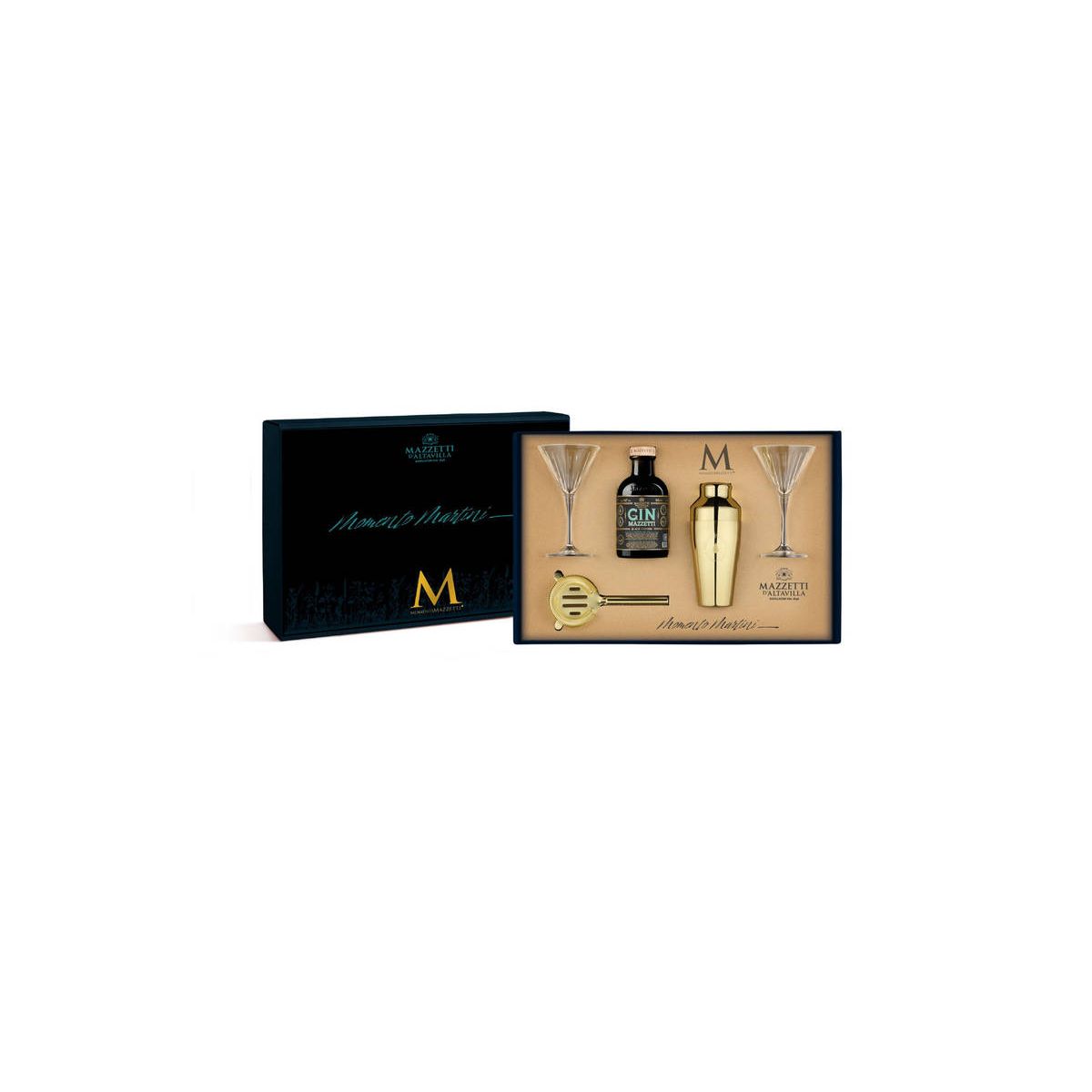 Mazzetti d'Altavilla - Kit Momento Martini Tasting Experience con Gin Black Edition + 2 Calici Martini + Shaker + Strainer