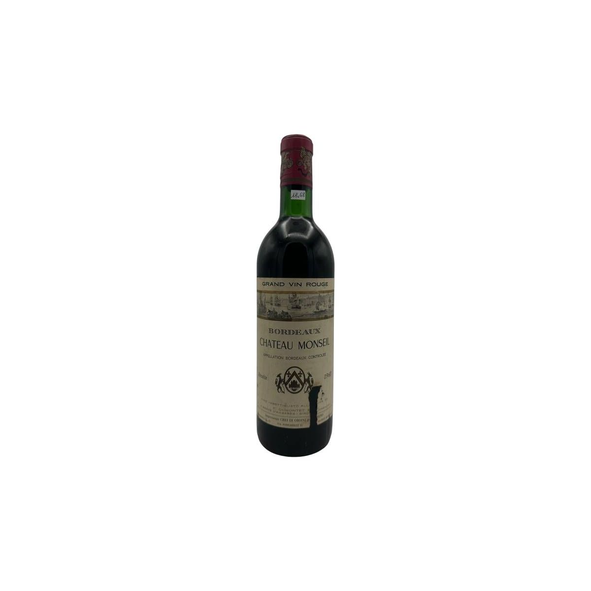Vintage Bottle - Chateau Monseil Bordeaux 1968 0,75 lt. RUINED LABEL - COD. 11468