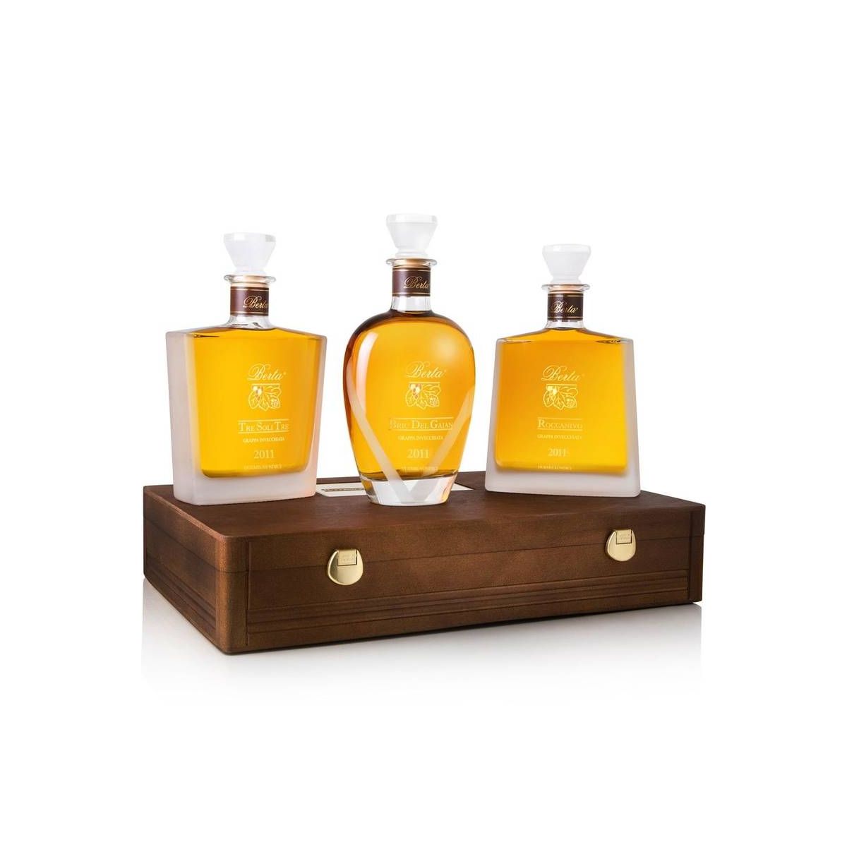 Berta - Linea Riserve Confezione in legno con 3bt. Grappa Riserva: Roccanivo - Bric del Gaian -Tre Soli Tre