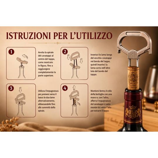 Cavatappi Lamellare Professionale 2 in 1 con Spirale e Lamelle - Incisione Laser Gratuita - Enoteca Bevi Bene