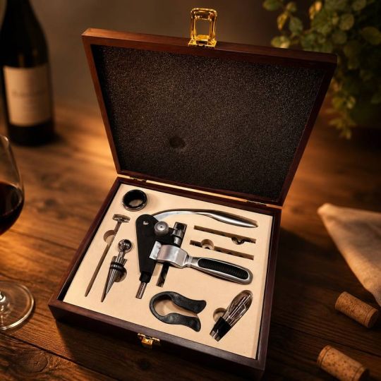 Set Cavatappi Professionale con accessori + Box Legno - Enoteca Bevi Bene