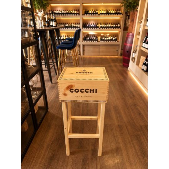 Handcrafted Wooden Side Table Made from a Wine Crate Cocchi - Enoteca Bevi Bene