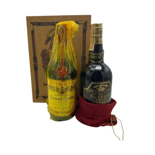 Vintage Bottle - Cardenal Mendoza Brandy Solera Gran Reserva 0,75 lt. + El Cesar Cream Sherry 0,70 lt. (OLD VERSION) + Box Legno - COD. 6688
