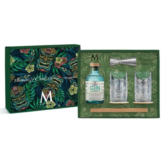 Mazzetti d'Altavilla - London Dry Gin Mazzetti + 2 Tumbler Tiki + Jigger + Cannucce metallo "Momento Creativo" 0,50 lt. - Enoteca Bevi Bene