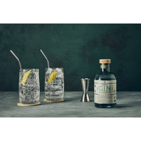 Mazzetti d'Altavilla - London Dry Gin Mazzetti + 2 Tumbler Tiki + Jigger + Cannucce metallo "Momento Creativo" 0,50 lt. - Enoteca Bevi Bene