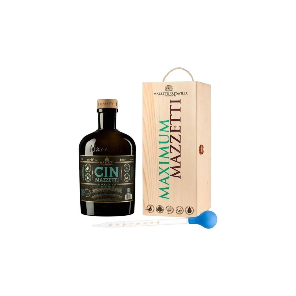 Mazzetti d'Altavilla - London Dry Gin Black Edition 3 lt. JEROBOAM + Box Legno