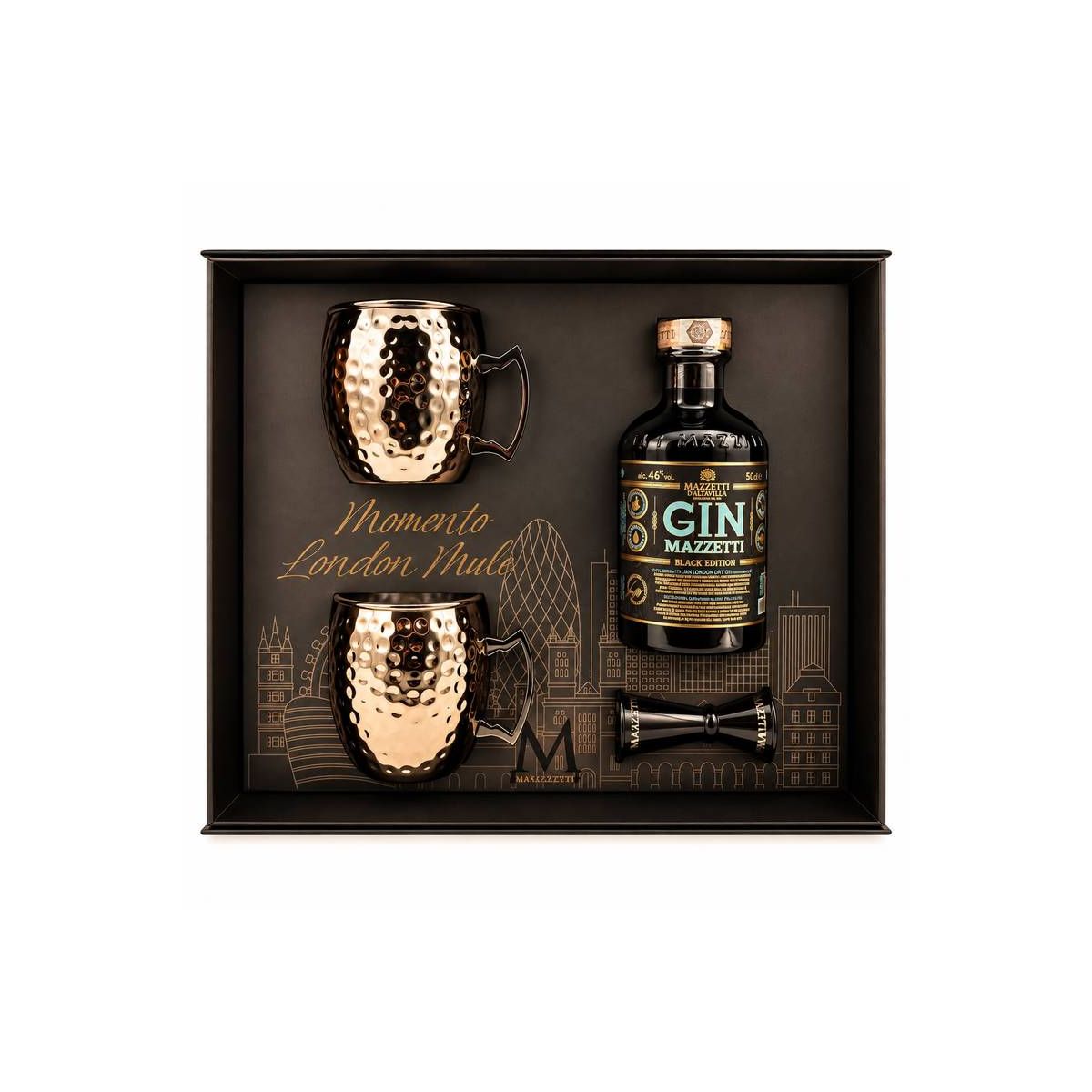 Mazzetti d'Altavilla - Kit Momento Martini Tasting Experience con Gin Black Edition + 2 Calici Martini + Shaker + Strainer - Enoteca Bevi Be