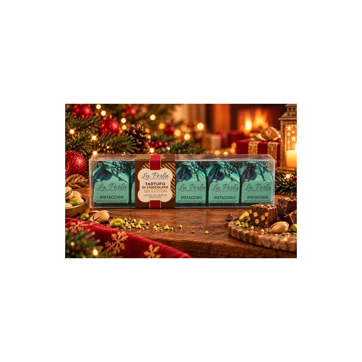 La Perla Cioccolato di Torino - Tartufi di cioccolato Selection I Cinque Cioccolato Bianco e Pistacchio 70 gr.