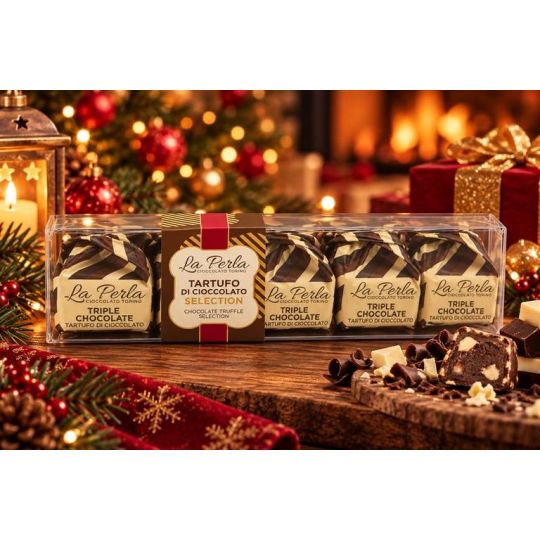 La Perla Cioccolato di Torino - Tartufi di cioccolato Selection I Cinque Triple Chocolate con Nocciola 70 gr.