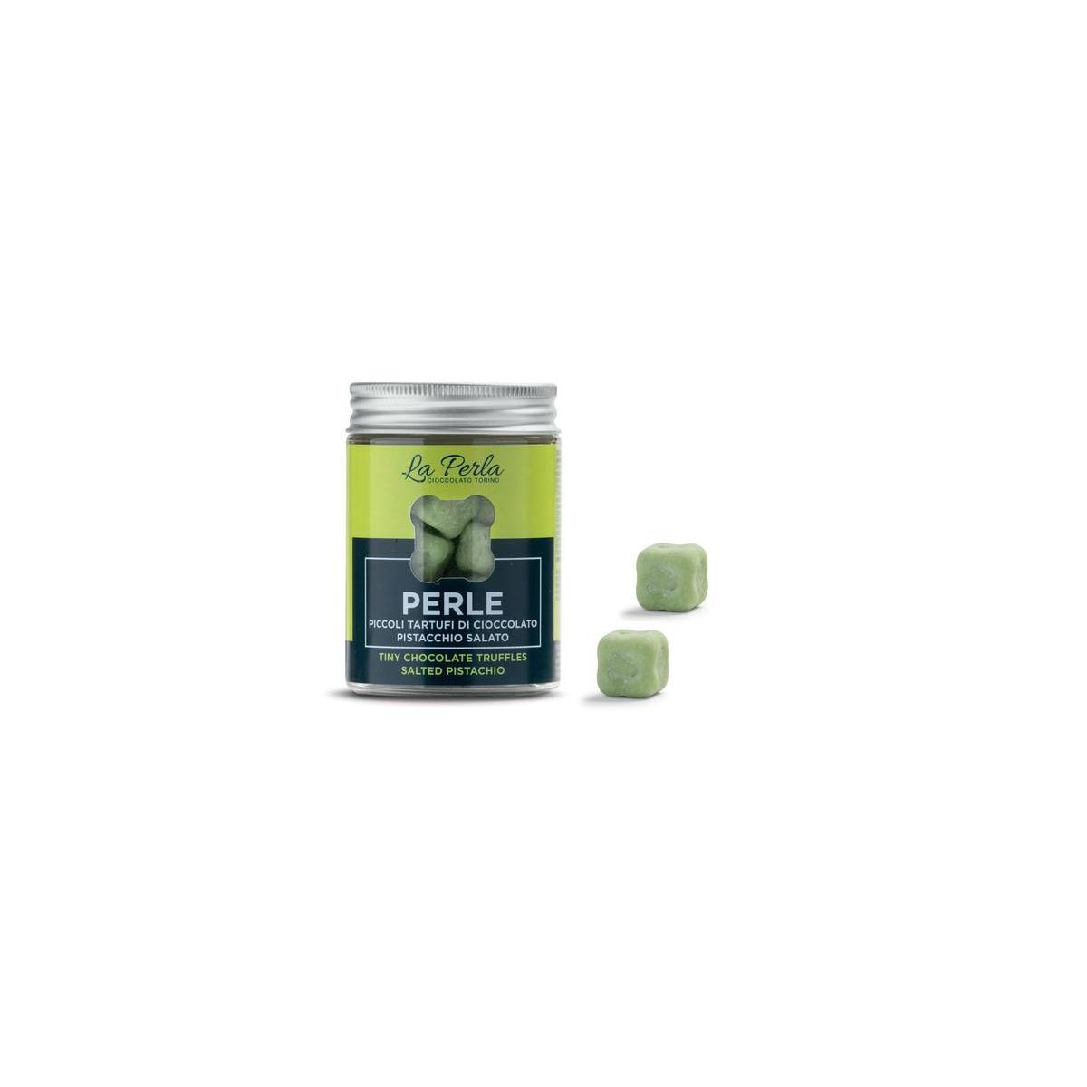 La Perla Cioccolato di Torino - Perle Pistacchio Salato. Piccoli Tartufi di cioccolato bianco e pistacchi 50 gr.