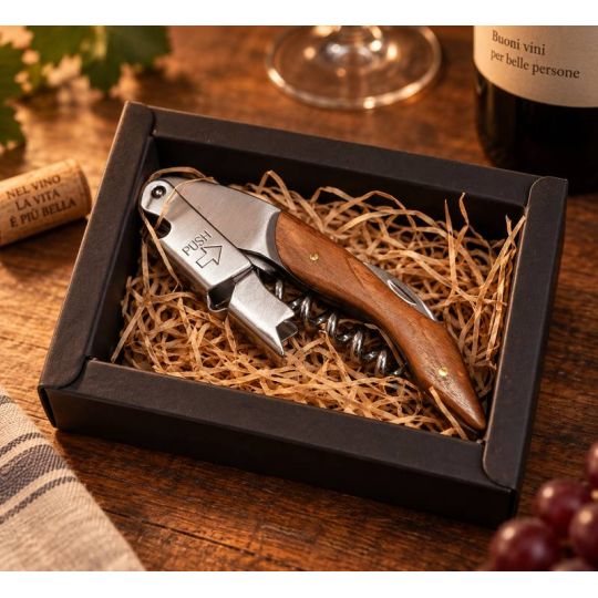 Cavatappi Legno e Acciaio Professionale + Astuccio