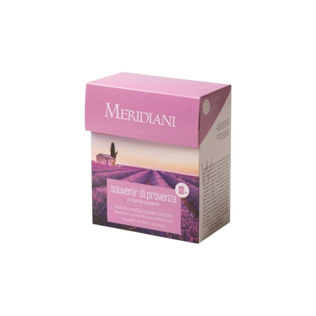 Meridiani Bouquet - Tisana Miscela di Tè Nero e Fiori Lavanda e Menta "Souvenir di Provenza" 15 bustine da 2 gr - Enoteca Bevi Bene
