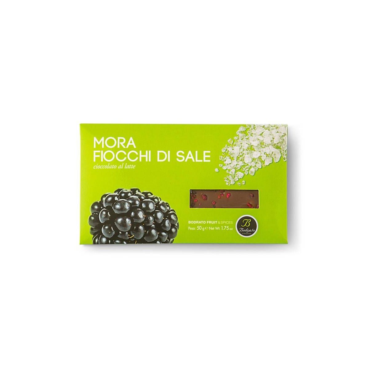 Bodrato - Tavoletta di Cioccolato al Latte con Mora e Fiocchi di Sale 50 gr. - Enoteca Bevi Bene
