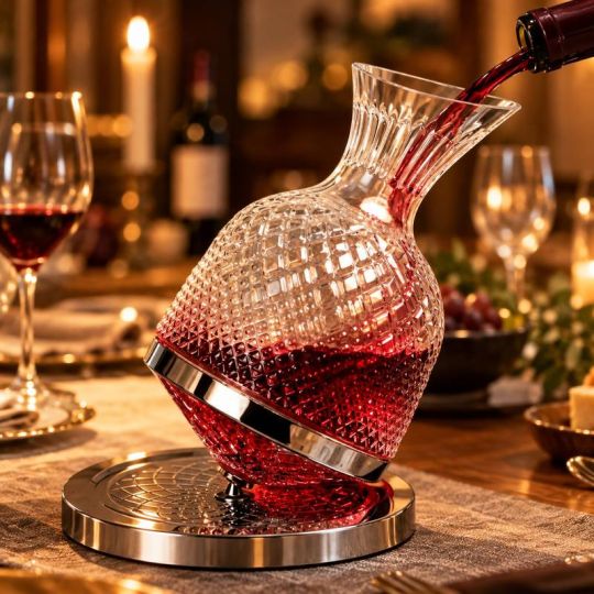 Decanter Girevole da Vino Artigianale in Cristallo con Base 1,2 lt.