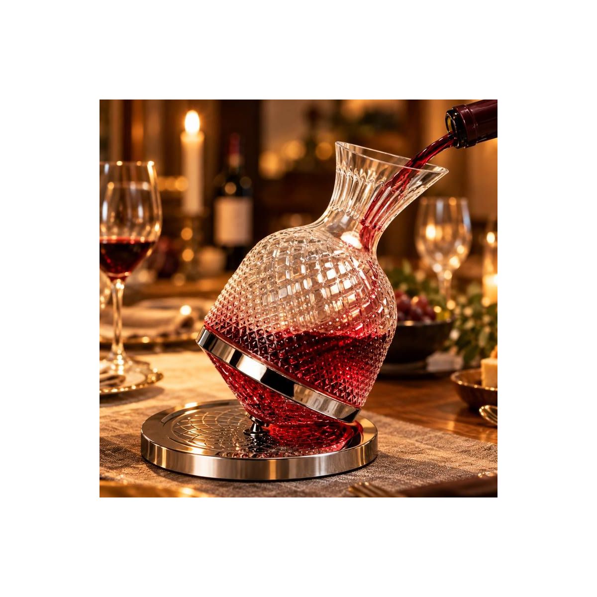 Decanter Girevole da Vino Artigianale in Cristallo con Base 1,2 lt.