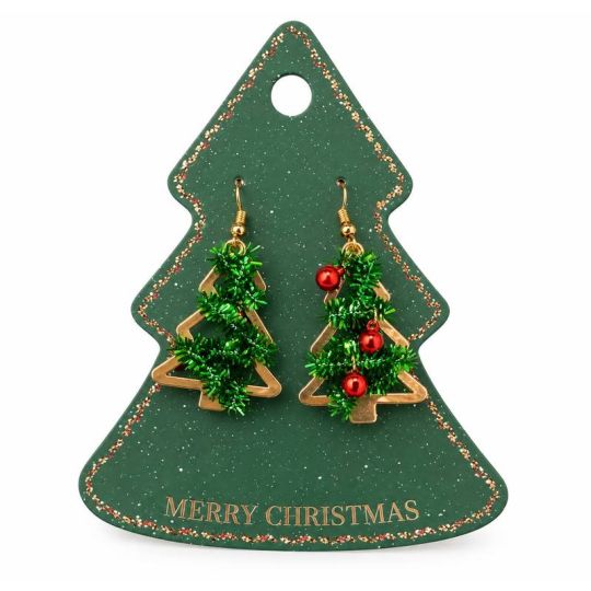 Christmas jewellery Orecchini Natalizi a Forma di Albero di Natale con Decorazioni Verdi e Rosse