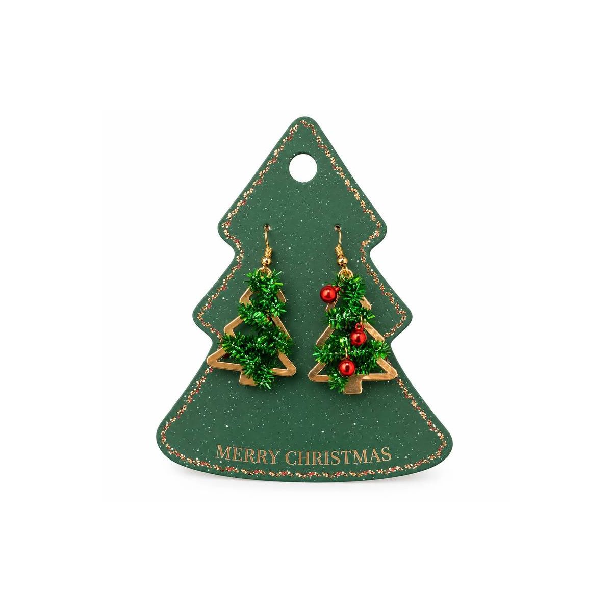 Christmas jewellery Orecchini Natalizi a Forma di Albero di Natale con Decorazioni Verdi e Rosse