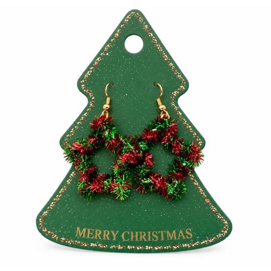 Christmas jewellery Orecchini Natalizi a Forma di Stella con Ghirlande Rosse e Verdi