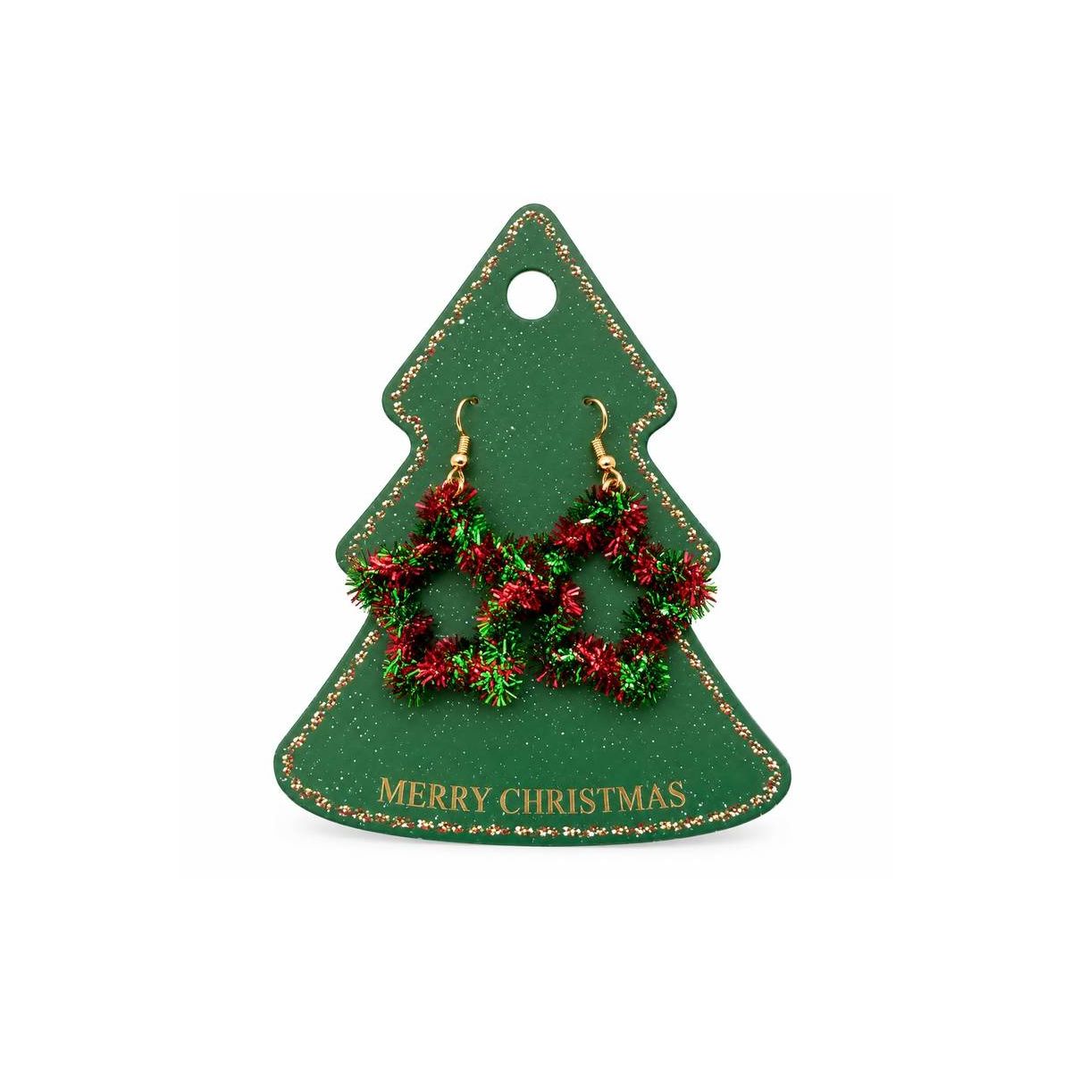 Christmas jewellery Orecchini Natalizi a Forma di Stella con Ghirlande Rosse e Verdi