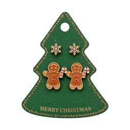 Christmas jewellery Orecchini Natalizi a Forma di Omino di Pan di Zenzero con Fiocchi di Neve Dorati