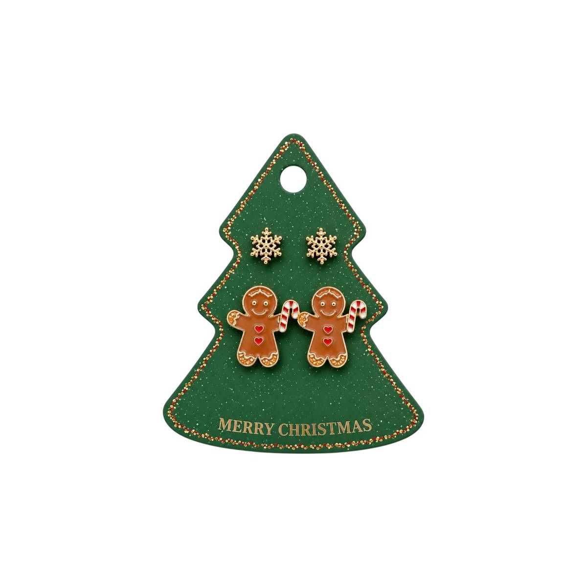 Christmas jewellery Orecchini Natalizi a Forma di Omino di Pan di Zenzero con Fiocchi di Neve Dorati - Enoteca Bevi Bene