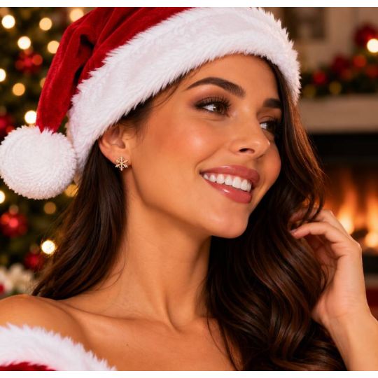 Christmas jewellery Orecchini Natalizi a Forma di Omino di Pan di Zenzero con Fiocchi di Neve Dorati - Enoteca Bevi Bene
