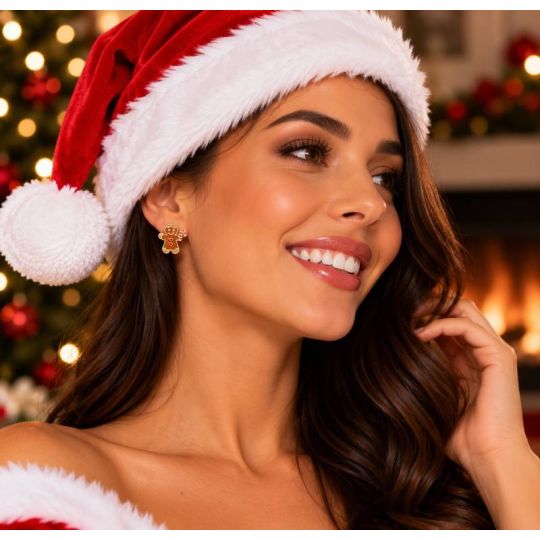 Christmas jewellery Orecchini Natalizi a Forma di Omino di Pan di Zenzero con Fiocchi di Neve Dorati - Enoteca Bevi Bene