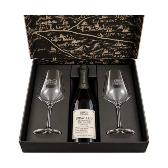 Torraccia del Piantavigna - Confezione regalo con 2 Calici e Metodo Classico Erbavoglio Blanc de Blancs Dosaggio Zero 0,75 lt.